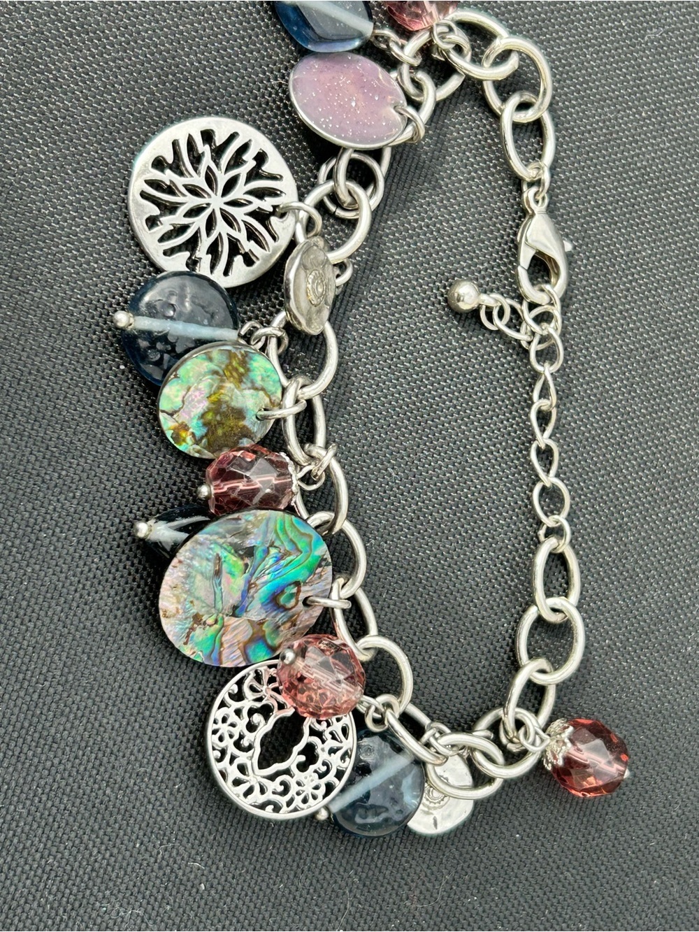 4/$50 Multicolor Abalone & Pink Crystal Charm Bracelet - Women Jewelry